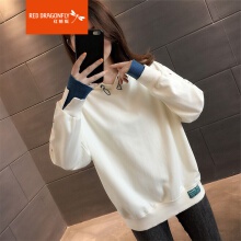 红蜻蜓 假两件卫衣女韩版季宽松外套慵懒风时尚百搭女装连帽长袖t恤上衣潮